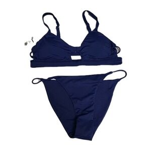 Tinibikini XL 2 Piece Bikini Navy Blue Removable Padding Adjustable Straps  NWOT